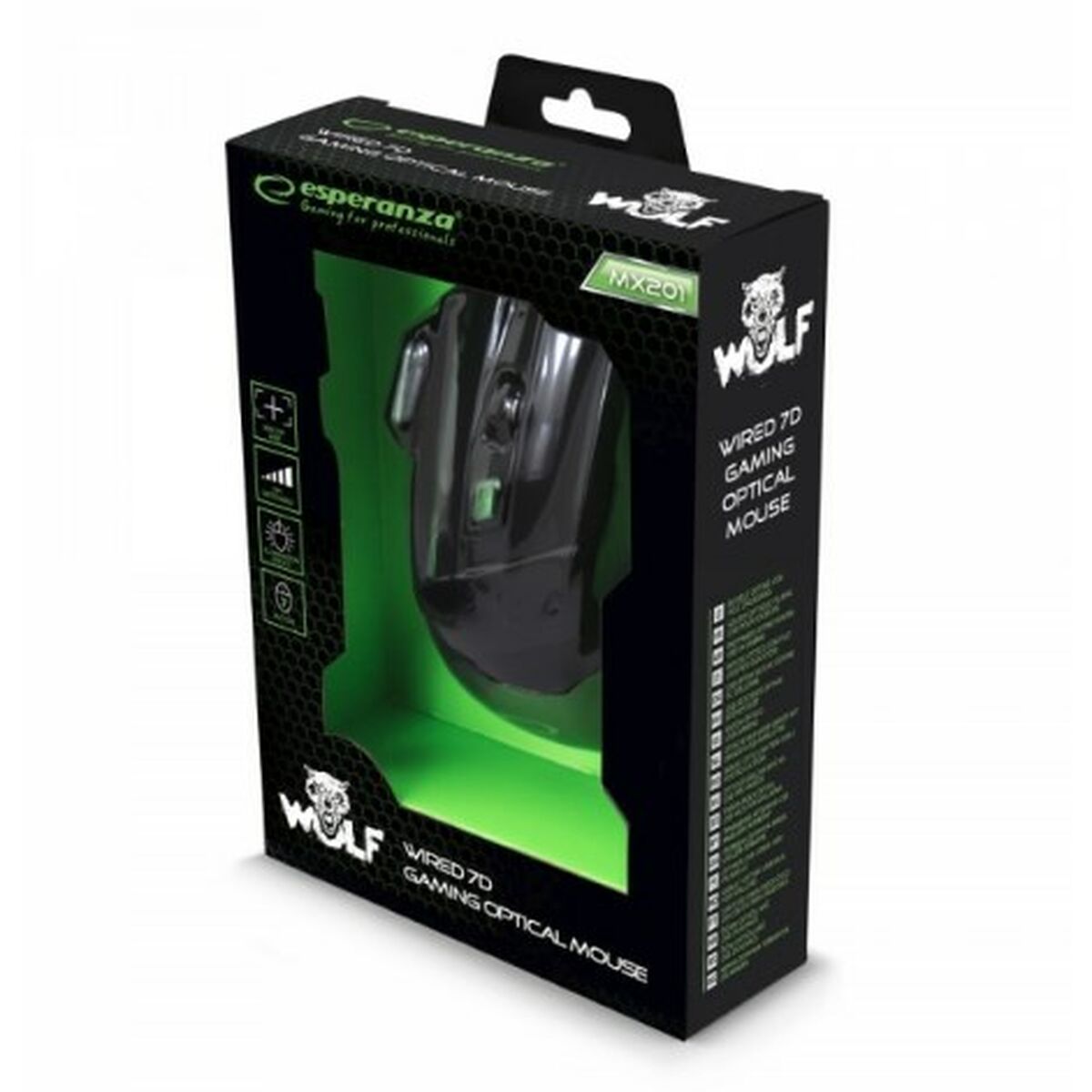 Ratón Óptico Esperanza EGM201G Negro Verde Negro/Verde